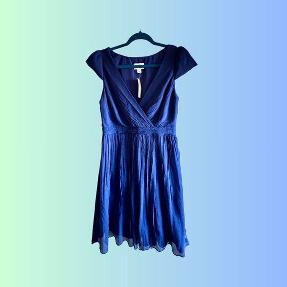 J. Crew Royal Blue silk chiffon faux wrap dress cocktail dress - Picture 1 of 3
